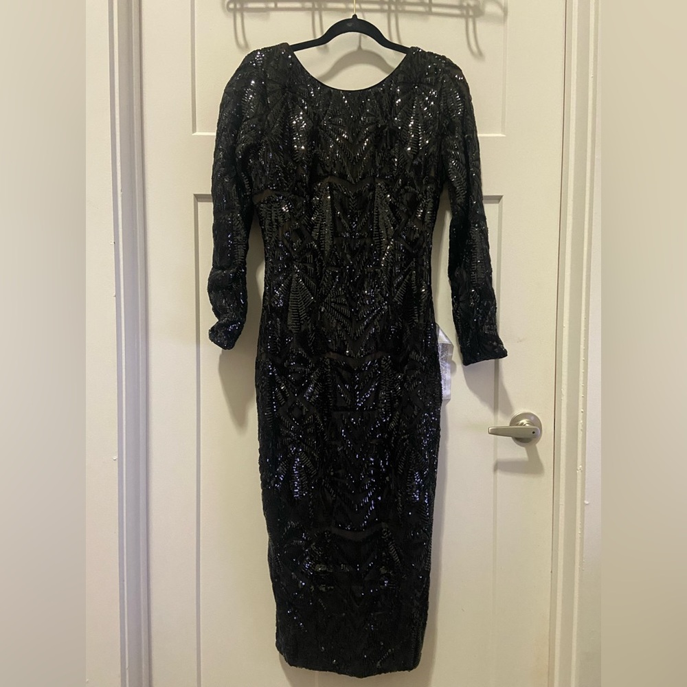 Dress the Population Women's Emery Long Sleeve Stretch Sequin. XXL. Black. NWT